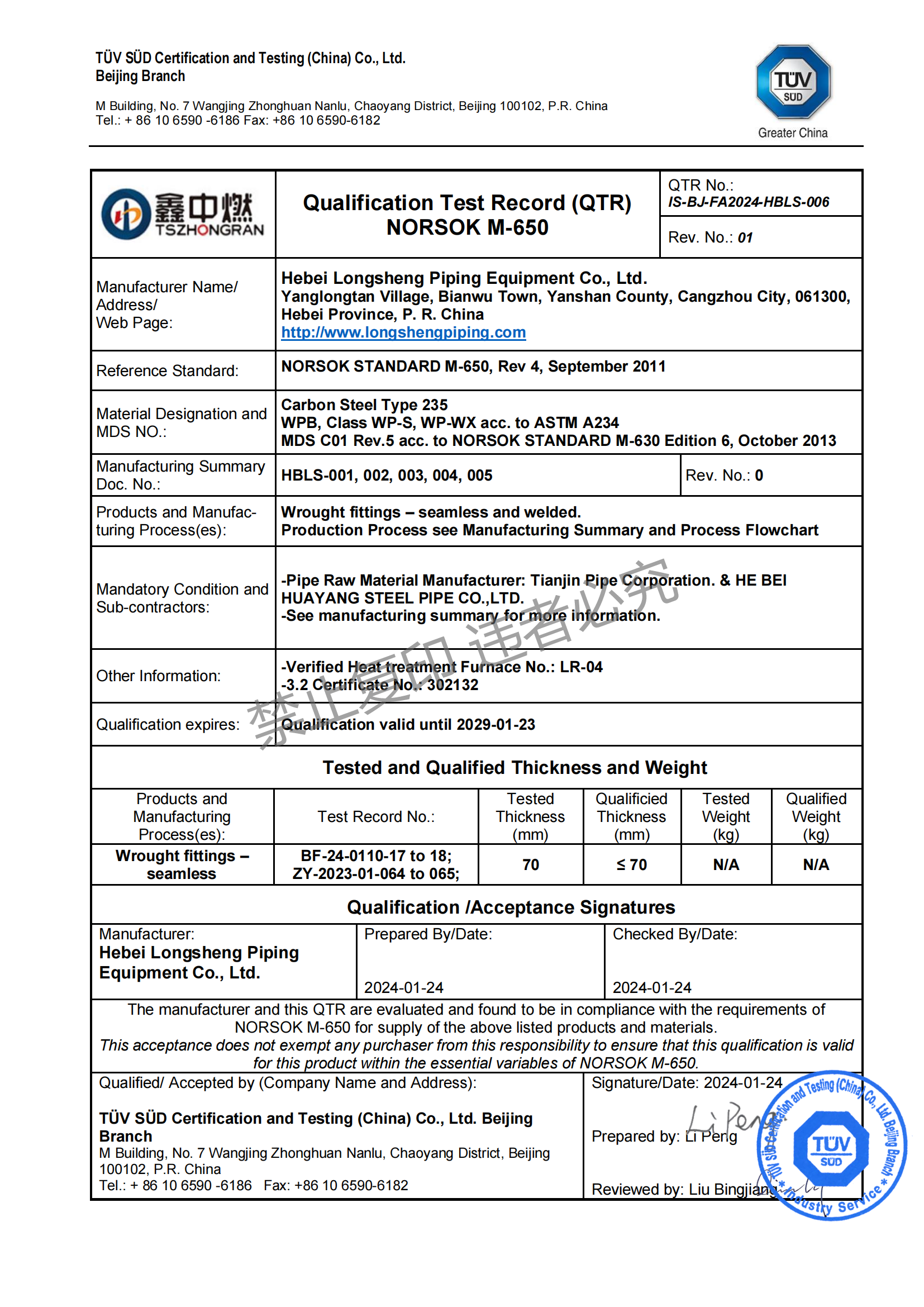 NORSOK M-650 ASTM A234 WPB